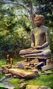 Buda de pedra, uma relíquia da glória passada de Anuradhapura, Ceilão, c1924 de Unbekannt