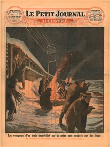 Passageiros de trem retidos são atacados por lobos, 1929. de Unbekannt