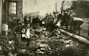 Rua em St. Ives após uma visita de uma inundação, 1901. de Unbekannt