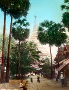 Rua que leva ao pagode Shwedagon, Rangum, Birmânia, final do século XIX ou início do século XX de Unbekannt