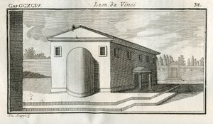 Estudos sobre a sobreposição de edifícios. "Quando corpos de uma superfície convexa terminam em outros corpos da mesma cor, o termo da superfície convexa aparecerá mais escuro. Gravura de "Tratamento de Pintura" de Leonardo da Vinci ( de Unbekannt