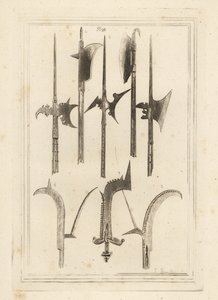Lâmina de espada halberd 1,3,5, bico castanho 2, eixo Lochaber 4, bico antigo 6, bico com sinos pequenos 7, e bico encontrado em Battefield, Shrewsbury 8 de Unbekannt
