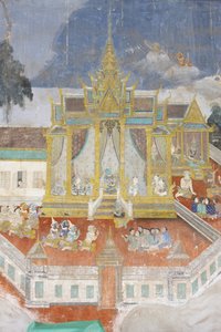 Sylver Pagoda Este mural retrata cenas do Reamker que é o cambojano, ou Khmer, versão do clássico poema hindu Ramayana, Phnom Penh, Camboja de Unbekannt