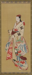 Garota alta, vestido estampado com pássaros ho-o e flores kiri, período Edo, 1615-1868. de Unbekannt