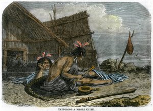 Tatuando um chefe Maori, Nova Zelândia, c1875 de Unbekannt