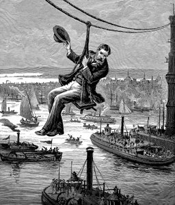 Testando os cabos na ponte de Brooklyn, c1900 de Unbekannt