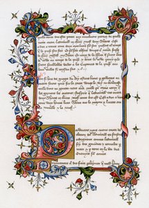 Página de texto com letra inicial iluminada, início do século XV de Unbekannt