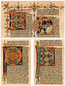 Página de texto com letras iniciais iluminadas, século XIV de Unbekannt