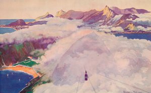 O carro de teleférico aéreo descendo da Pão de Açúcar, 1914. de Unbekannt