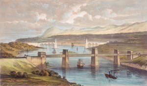 Ponte Britannia Tubular, estreito de Menai, país de Gales, c1850 de Unbekannt