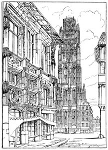 O pináculo da catedral, Rouen, 1835 1900 de Unbekannt