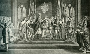 A coroação de Anne Boleyn com a coroa de St. Edward, 1902. de Unbekannt