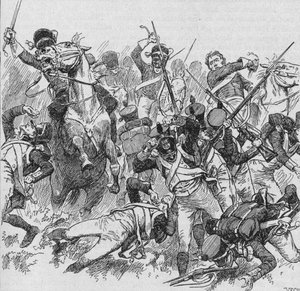 Os Dragões avançam, golpeando com suas longas e brilhantes espadas, 1902 de Unbekannt