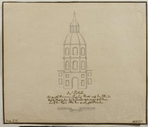 Fachada da parte central dos estábulos da corte no aterro Moika em São Petersburgo, década de 1740 de Unbekannt