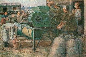 A luta pela colheita: triagem de sementes em uma fazenda coletiva de Mordva, 1933 de Unbekannt