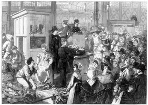 O mercado de peixe, a estação quaresmal em Paris, 1875 de Unbekannt