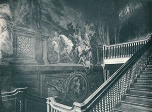 A grande escadaria, mostrando pinturas de parede de Thornhills, Stoke Edith, c1909 de Unbekannt