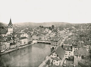 A cidade grande e a pequena cidade divididas pelo rio Limmat, Zurique, Suíça, 1895. de Unbekannt