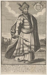 O rei do Camboja de pé com um cetro na mão direita, ca. 1670-1700. de Unbekannt