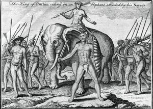 O rei de Cochim montado em um elefante, com a presença de seu Nayros, c1745 de Unbekannt