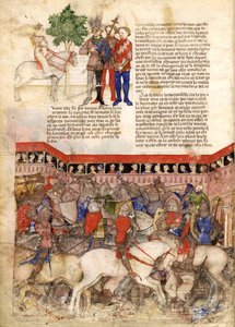 Os cavaleiros da miniatura redonda da missão do Santo Graal e a morte de Arthus, ca 1220 de Unbekannt