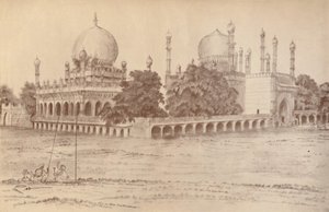 O mausoléu de Ibrahim Shah, rei de Bijapur, em Bijapur, 1821, 1936. de Unbekannt