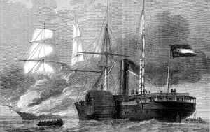 O Nashville destruindo um comerciante federal, Guerra Civil Americana, 1861-1862 c1880 de Unbekannt