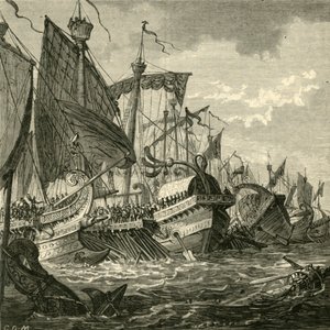A batalha naval fora do cabo Pelorus, 1890. de Unbekannt