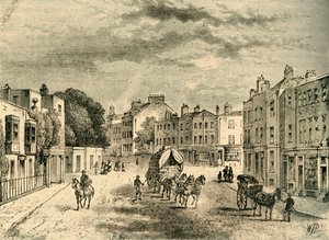 A antiga vila de Vauxhall, com entrada para os jardins, em 1825, c1878. de Unbekannt