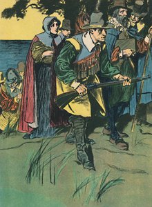 Os Pais Peregrinos Entrando no Novo Mundo, c1907 de Unbekannt