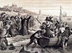 Os Padres Peregrinos deixando Delft Haven em sua viagem à América, julho de 1620 1878 de Unbekannt