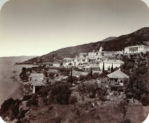 O Mosteiro de Rossikon St Panteleimon no Monte Athos, Grécia, década de 1860 de Unbekannt