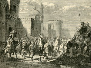 Os sarracenos que saem de Narbonne, restaurados aos francos, 737AD, 1890. de Unbekannt
