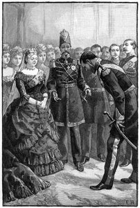 O xá da Pérsia apresentando seu traje à rainha Victoria em Windsor, em meados do século XIX de Unbekannt