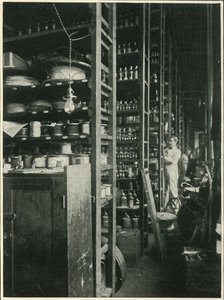 As prateleiras do laboratório Edisons com amostras de todas as substâncias conhecidas, 1902. de Unbekannt