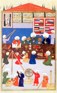 O astrônomo turco Takiuddin em seu observatório em Galata, Istambul, 1581 de Unbekannt