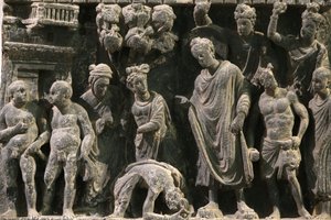 O Museu Victoria e Albert. Alívio mostrando um atentado contra a vida do Buda. 100-200. O xisto. Gandhara/Northwest Pakistan. Reino Unido. de Unbekannt