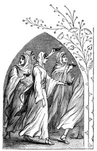 As Sábias Virgens indo ao encontro do noivo, suas lâmpadas brilhando intensamente, 1883 de Unbekannt