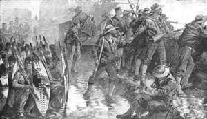A Guerra do Zulu, 1879: Homens do HMS Shah dentro do Laager em Ginghilovo, 1901. de Unbekannt