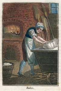 O padeiro amassar massa na tampa de uma lata de farinha, 1823 de Unbekannt