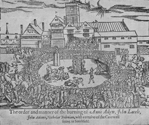 A queima de Anne Askew, John Lascelles, John Adams e Nicholas Belenian, 1546 1904 de Unbekannt