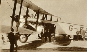 O primeiro correio aéreo indiano chega ao aeroporto de Croydon, sul de Londres, 1929, 1935. de Unbekannt