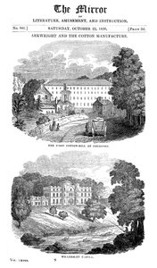 O primeiro moinho de algodão na casa de Cromford, Derbyshire e Richard Arkwrights, 1836 de Unbekannt