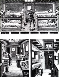 O interior de um comboio de um hospital militar francês. de Unbekannt