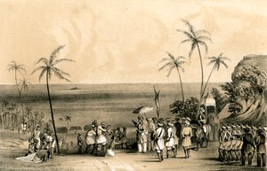 Os comerciantes de Calicut apreenderam e acorrentaram a uma rocha estéril por ordem de Tippoo Saib, 1847 de Unbekannt