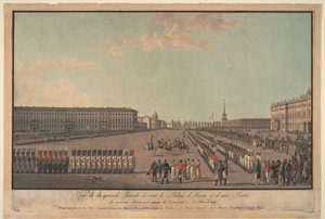 O desfile em frente ao Palácio de Inverno em São Petersburgo, 1799 de Unbekannt
