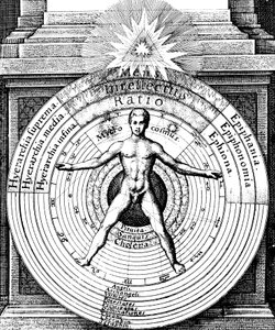 A relação do homem, o microcosmo, com o universo, o macrocosmo, c1617 de Unbekannt