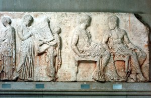 A túnica sagrada de Athena realizada por oficiais do culto, e Athena e Hefistos, 438 aC de Unbekannt