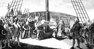 O tiroteio do almirante Byng a bordo do Monarque, 1757 de Unbekannt