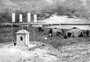 O túmulo de um lama e um acampamento, deserto da Mongólia, c1890 de Unbekannt